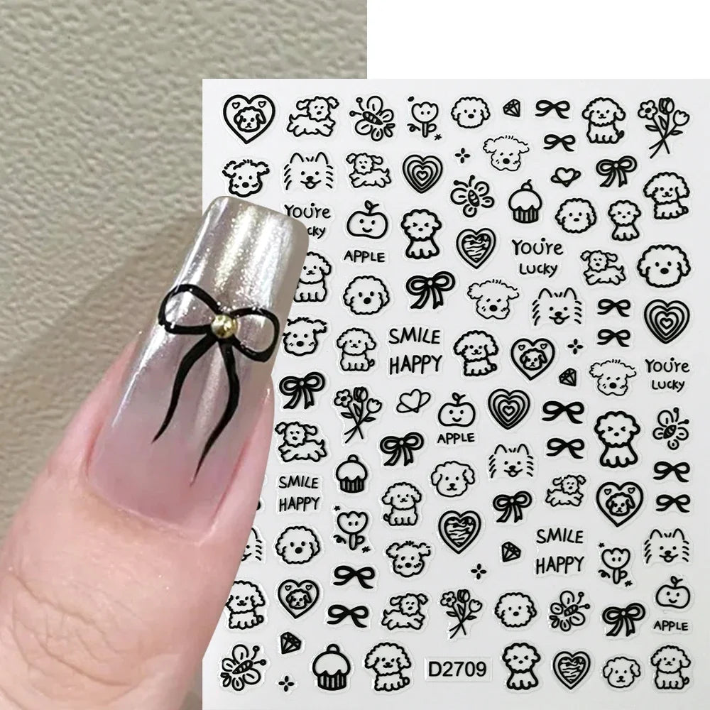 Nailpolishstore 3D Black Silver Cat Stars Cute Cartoon Nail Art Sticker Decals Nail Sliders Korean Japanese Kids cat Nail Stickers