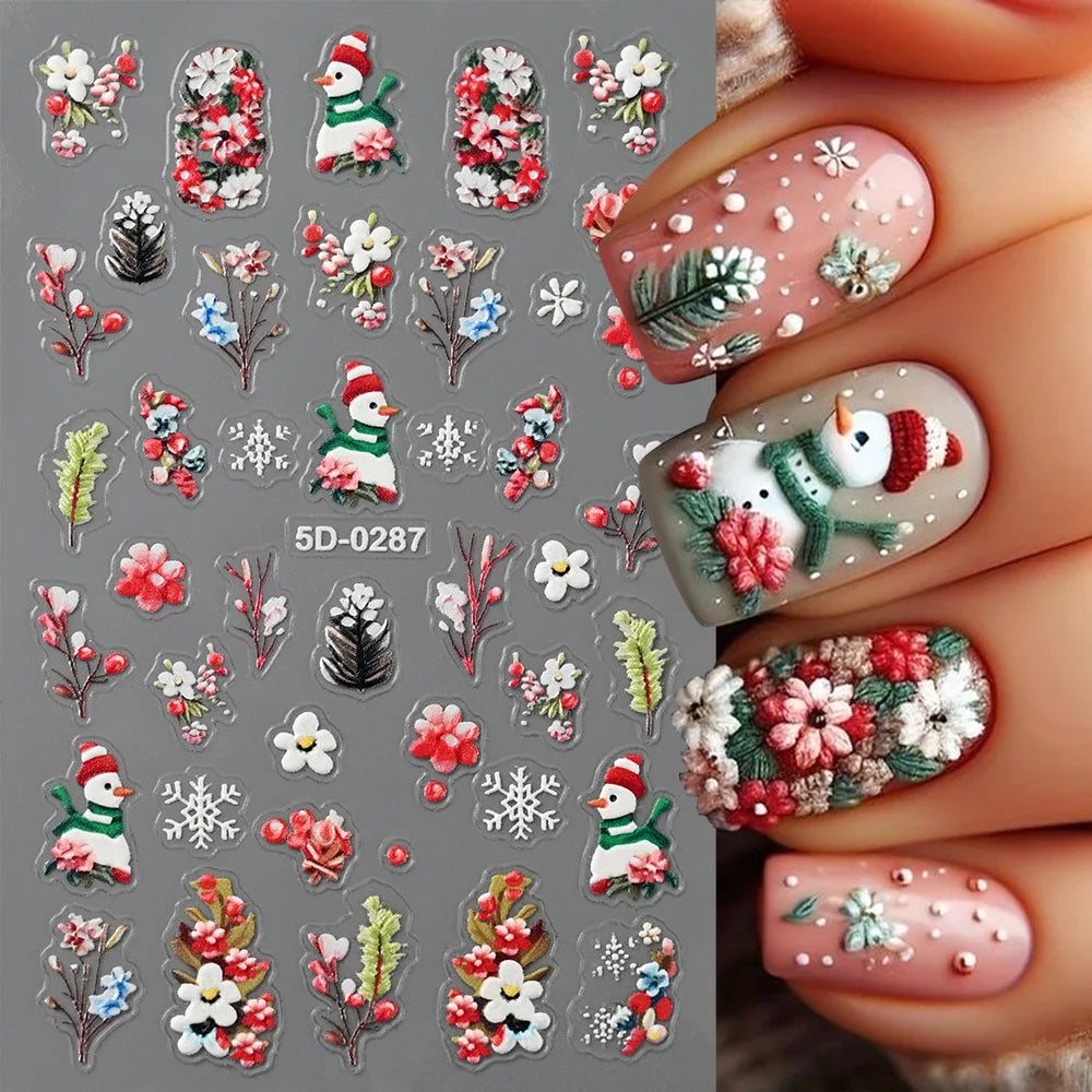 Nailpolishstore High Quality New Cute Flower Nail Art Stickers Hot Sale 5D Embossed Flower Nail Stickers with Petal Line