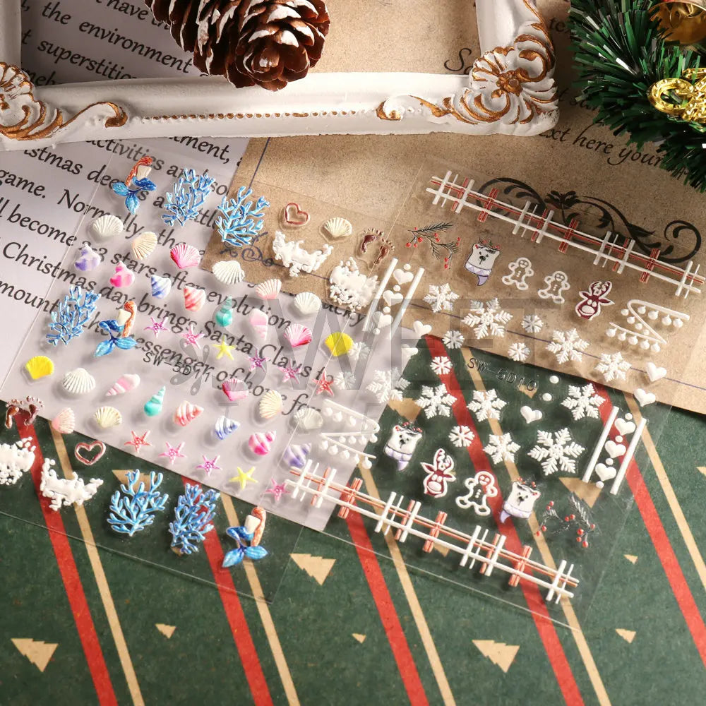 Nailpolishstore Christmas Nail Stickers Emboss Self-Adhesive Slider Nail Art Decorations Christmas Snow Decals Manicure Accessories