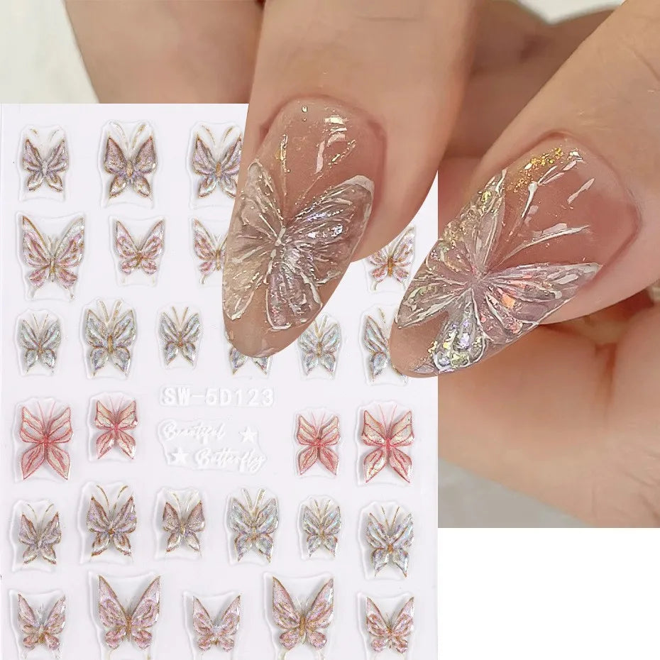 Nailpolishstore Nail Stickers Laser Illusion Butterfly Flower 5D Relief Nail Art Stickers