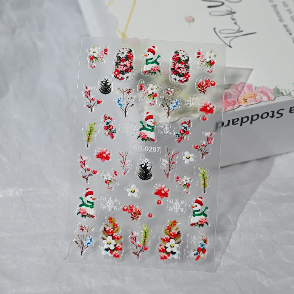 Nailpolishstore High Quality New Cute Flower Nail Art Stickers Hot Sale 5D Embossed Flower Nail Stickers with Petal Line