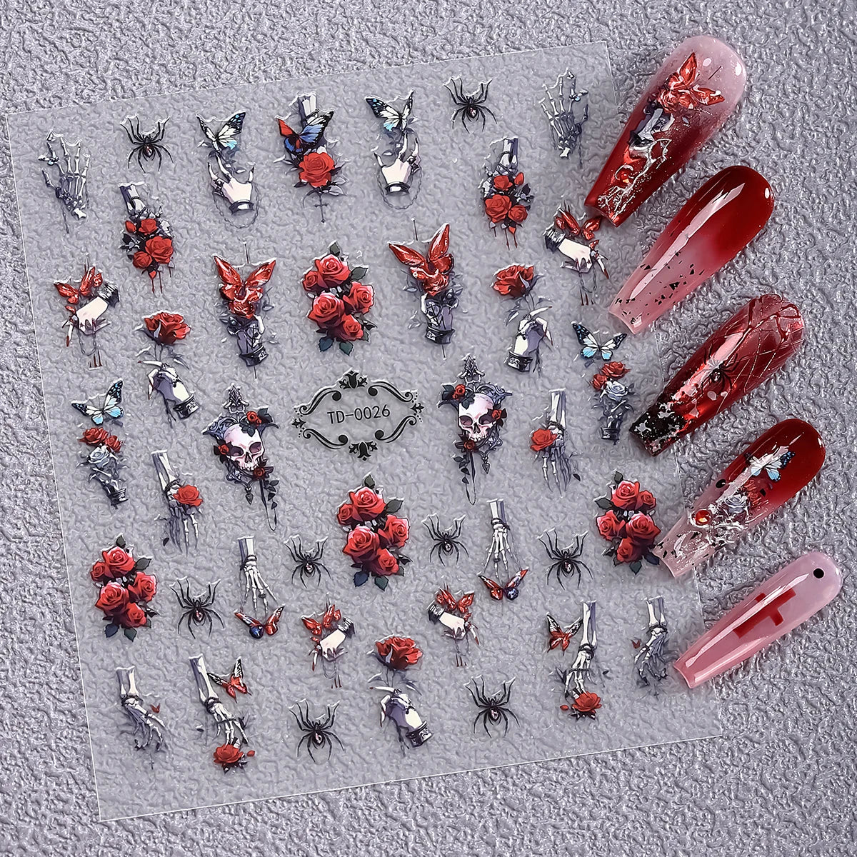 Gothic 5D Rose Decal Soft Glue Embossed Nail Art Sticker Decals 2025 Dark Style DIY Goth Nail Stickers Nail Wraps in Heart Shape