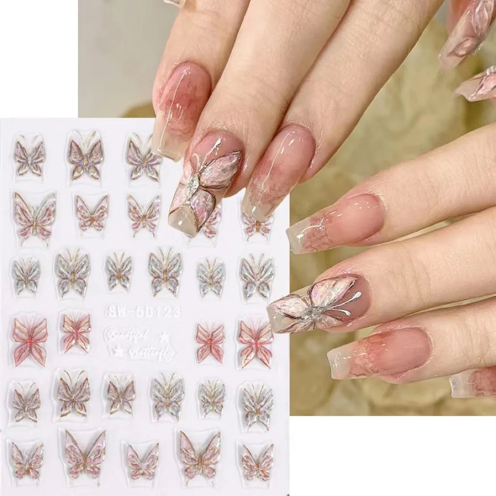 Nailpolishstore Nail Stickers Laser Illusion Butterfly Flower 5D Relief Nail Art Stickers