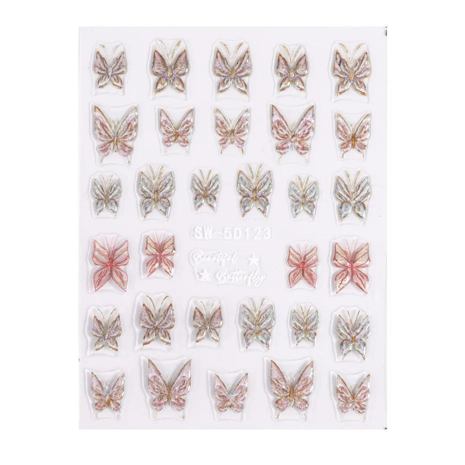 Nailpolishstore Nail Stickers Laser Illusion Butterfly Flower 5D Relief Nail Art Stickers