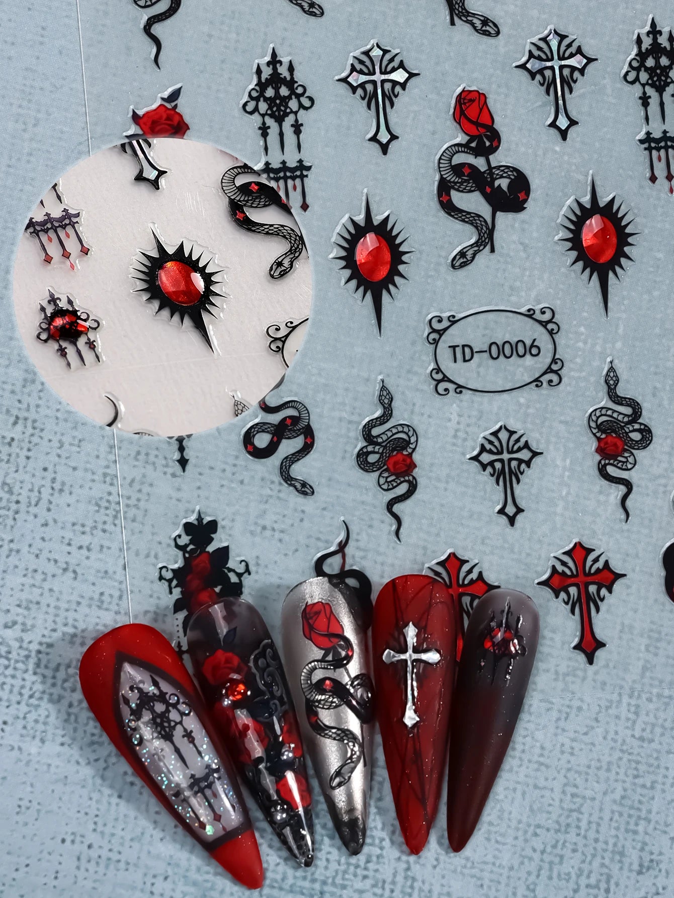 Gothic 5D Rose Decal Soft Glue Embossed Nail Art Sticker Decals 2025 Dark Style DIY Goth Nail Stickers Nail Wraps in Heart Shape