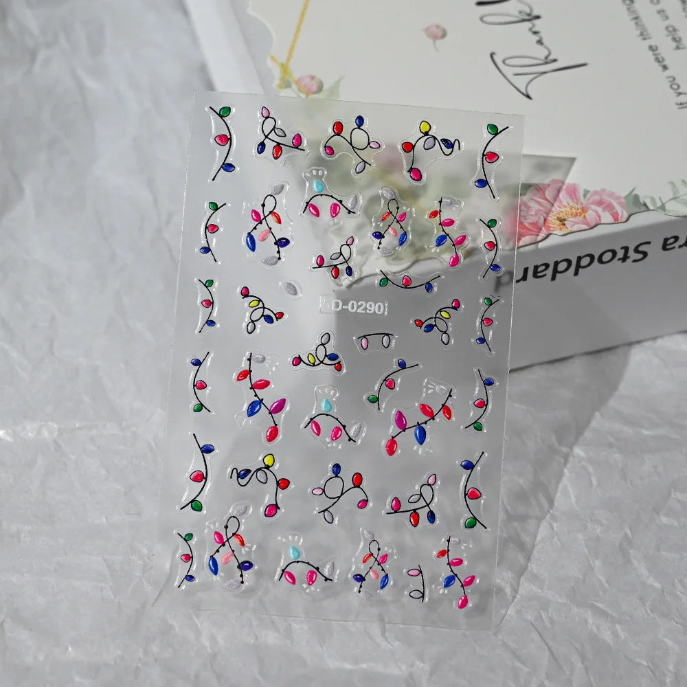 Nailpolishstore High Quality New Cute Flower Nail Art Stickers Hot Sale 5D Embossed Flower Nail Stickers with Petal Line