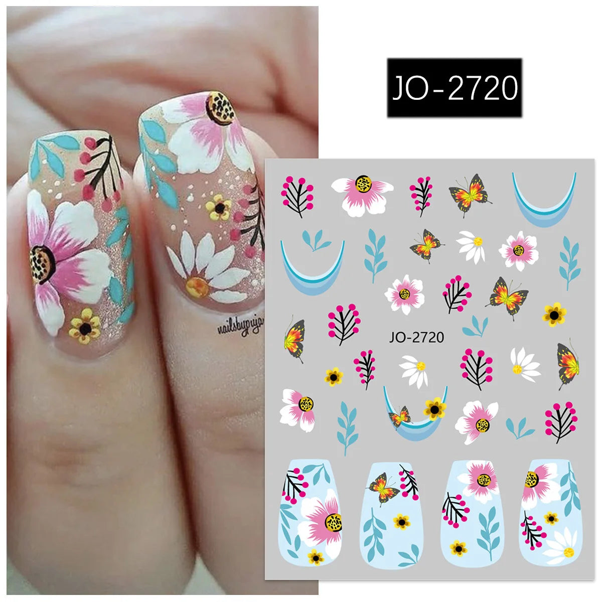 Nailpolishstore Nail Flower Stickers Colorful Adhesive Backing Chrysanthemum Bee Nail Stickers Hand Drawn Nail Art