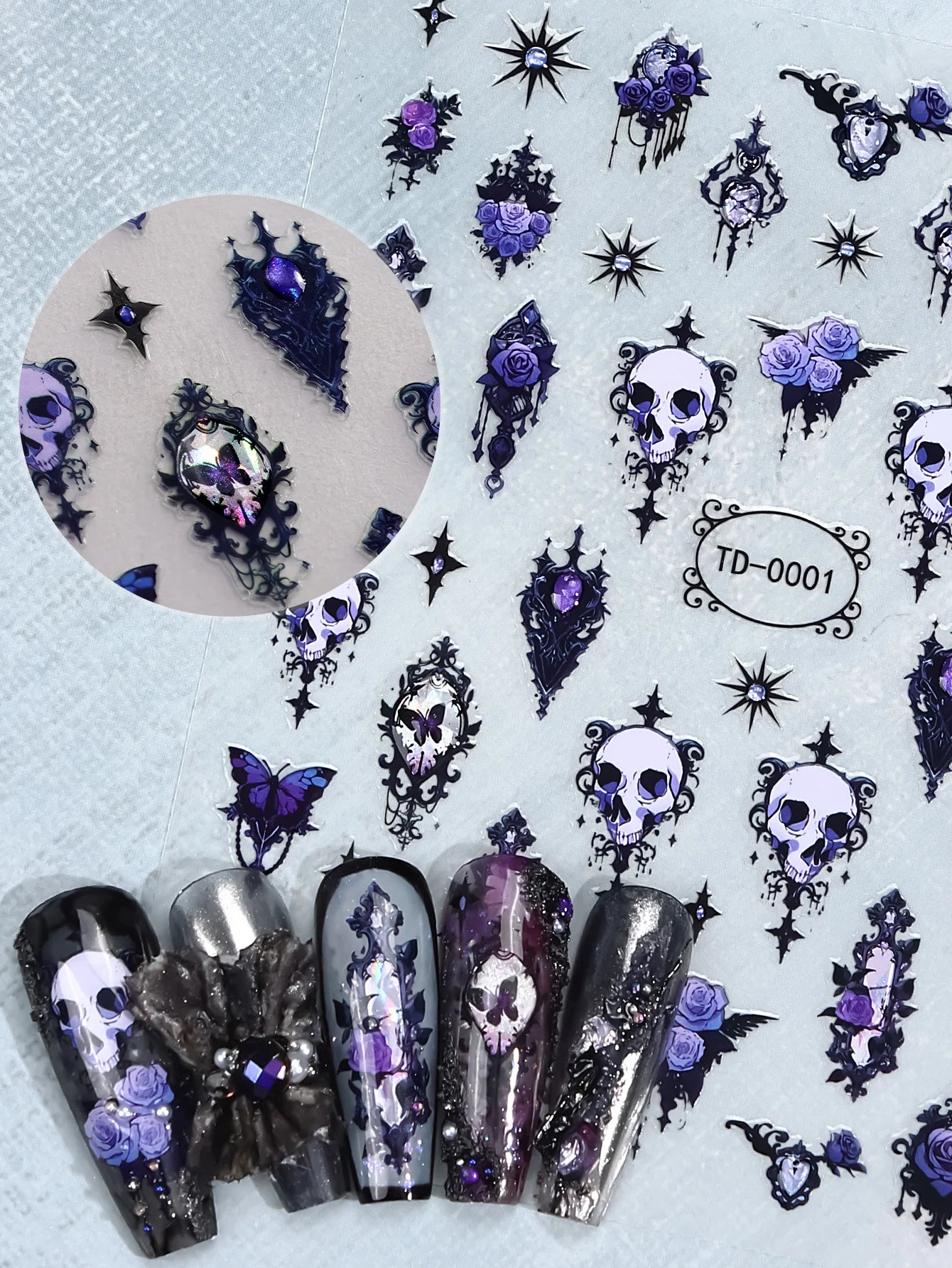 Gothic 5D Rose Decal Soft Glue Embossed Nail Art Sticker Decals 2025 Dark Style DIY Goth Nail Stickers Nail Wraps in Heart Shape