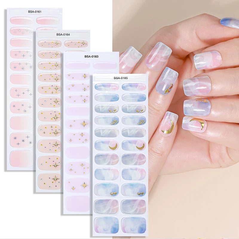 Nailpolishstore Salon Quality Semi Cured Wraps Long Lasting Gel Nail Stickers Gold Foil Semi Solid Nail Glue No Uv Nail Stickers