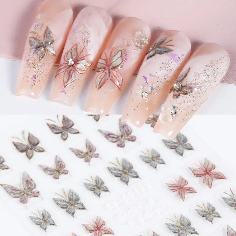Nailpolishstore Nail Stickers Laser Illusion Butterfly Flower 5D Relief Nail Art Stickers