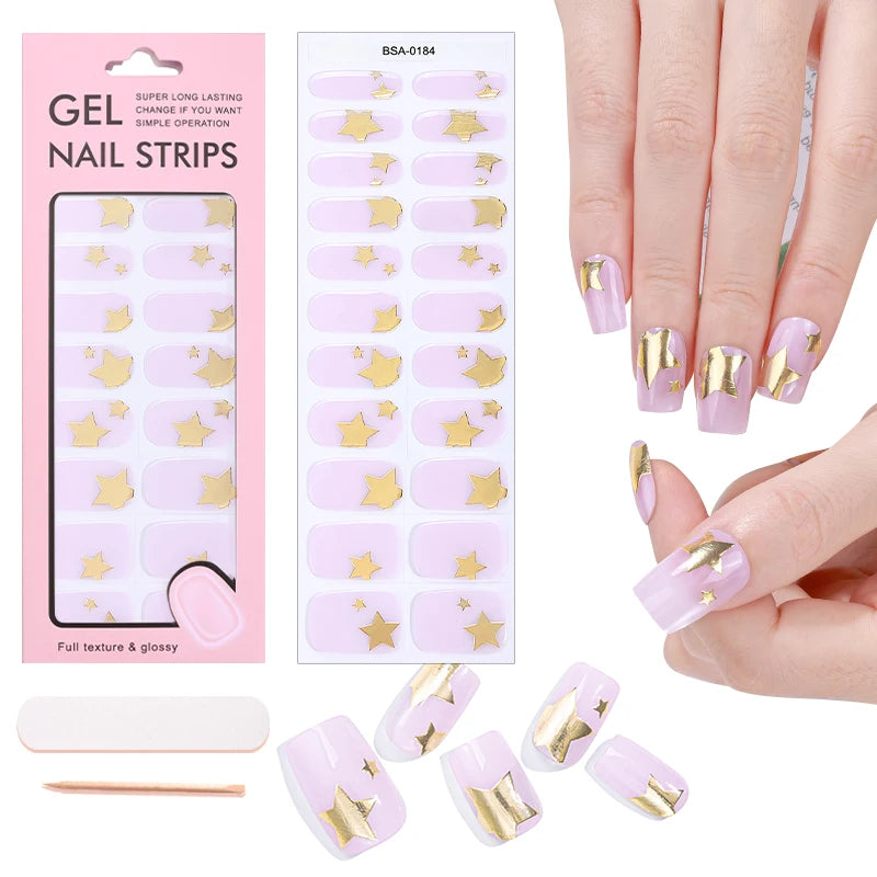 Nailpolishstore Salon Quality Semi Cured Wraps Long Lasting Gel Nail Stickers Gold Foil Semi Solid Nail Glue No Uv Nail Stickers