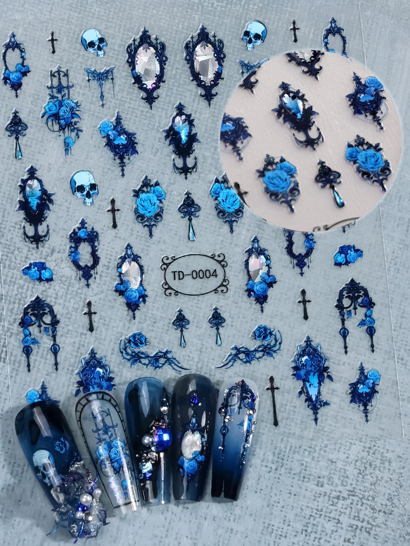 Gothic 5D Rose Decal Soft Glue Embossed Nail Art Sticker Decals 2025 Dark Style DIY Goth Nail Stickers Nail Wraps in Heart Shape