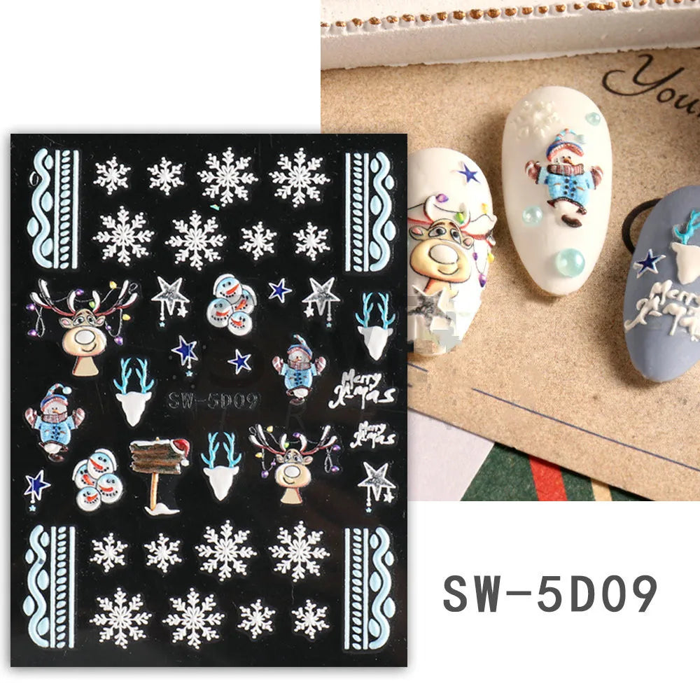 Nailpolishstore Christmas Nail Stickers Emboss Self-Adhesive Slider Nail Art Decorations Christmas Snow Decals Manicure Accessories