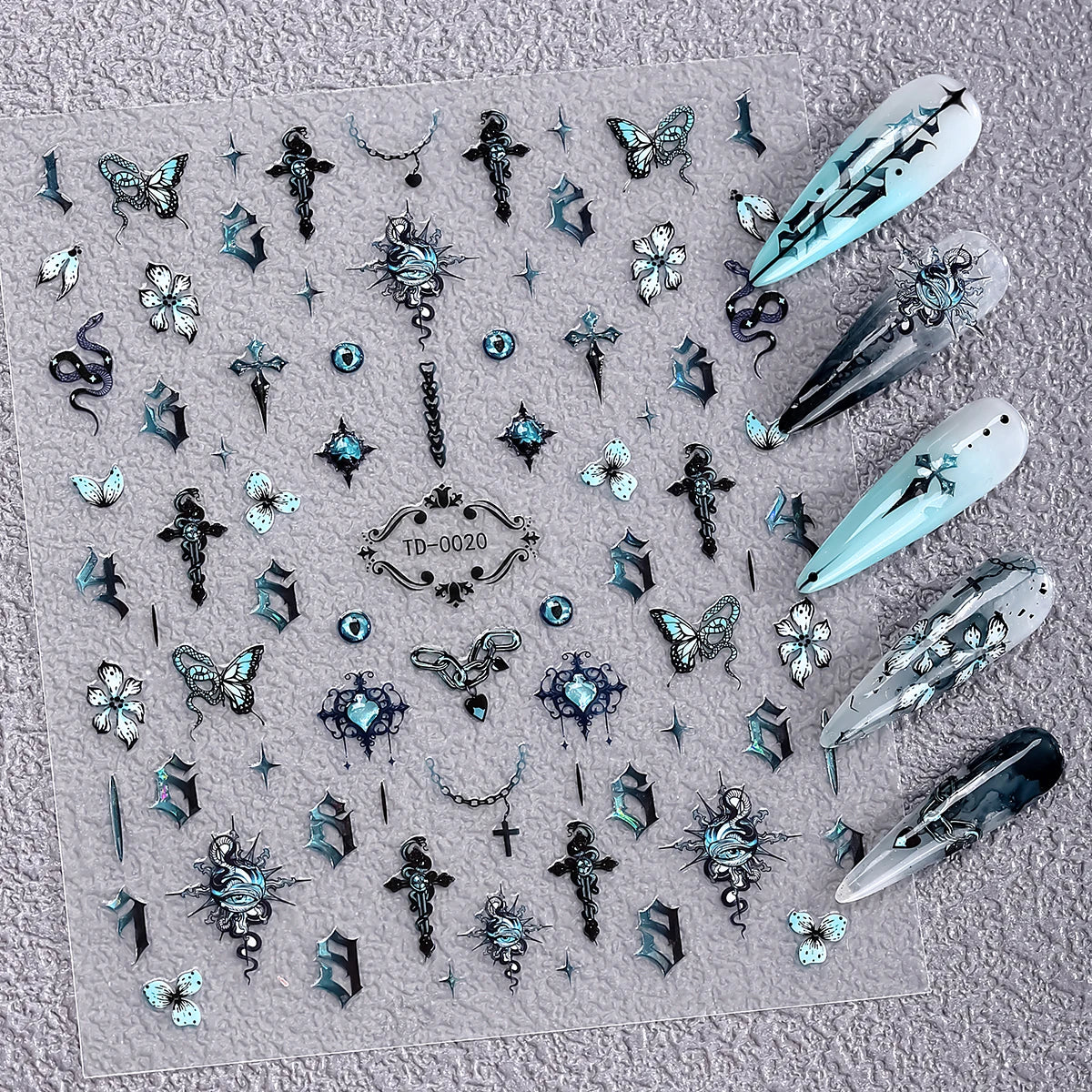 Gothic 5D Rose Decal Soft Glue Embossed Nail Art Sticker Decals 2025 Dark Style DIY Goth Nail Stickers Nail Wraps in Heart Shape