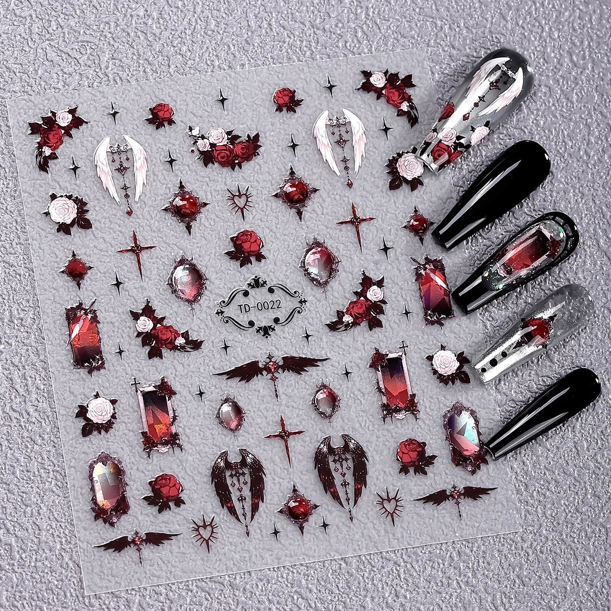 Gothic 5D Rose Decal Soft Glue Embossed Nail Art Sticker Decals 2025 Dark Style DIY Goth Nail Stickers Nail Wraps in Heart Shape