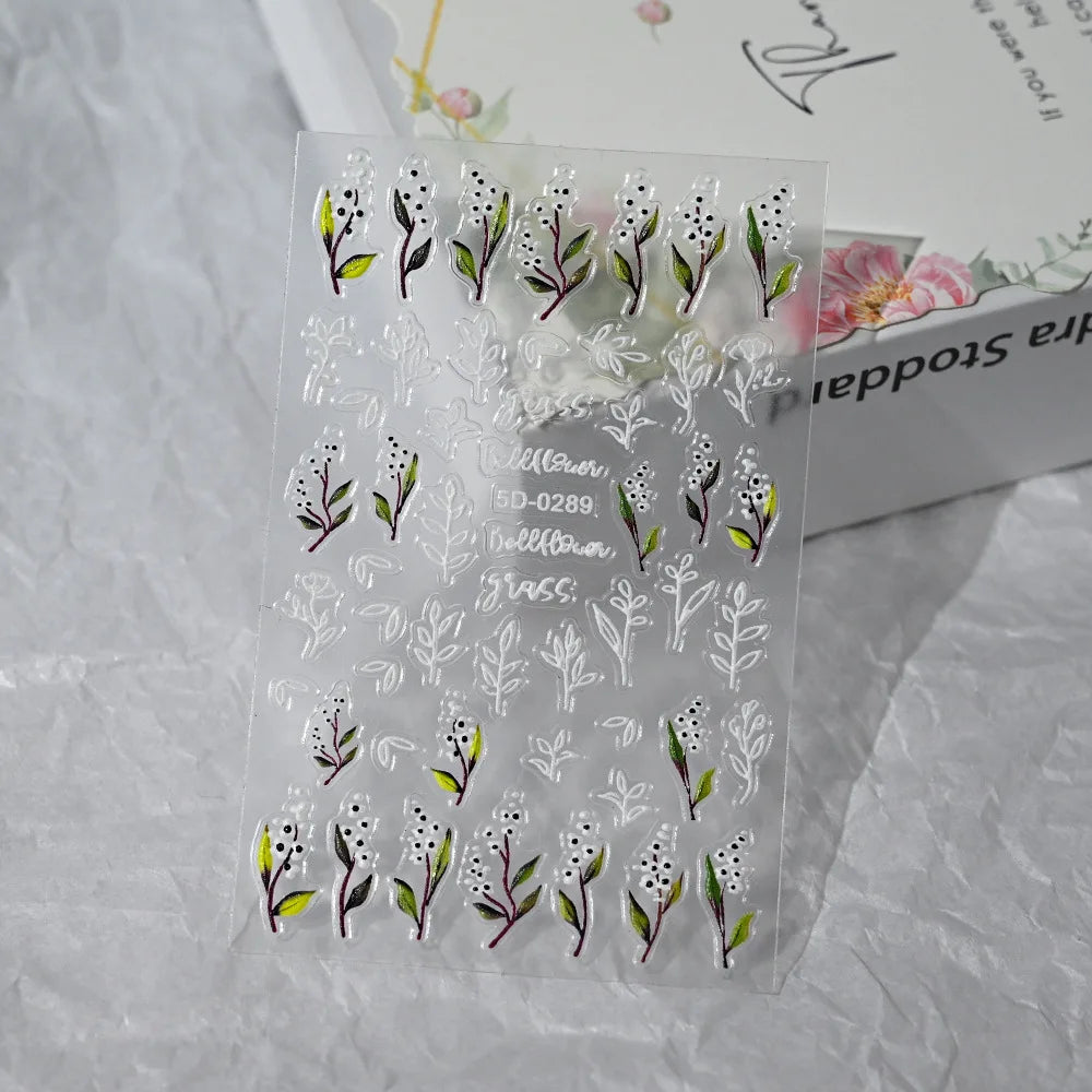 Nailpolishstore High Quality New Cute Flower Nail Art Stickers Hot Sale 5D Embossed Flower Nail Stickers with Petal Line