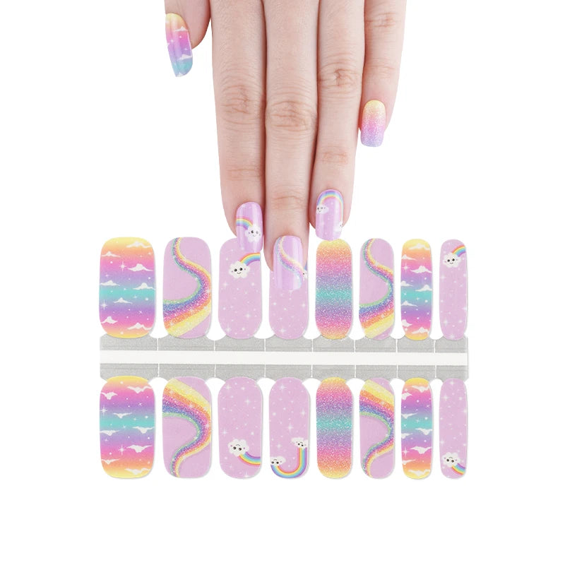 Nailpolishstore Classic Colors French Japanese DIY No Lamp Needed Nail Polish Stickers Rainbow Heart Translucent Glitter Design Nail Wraps