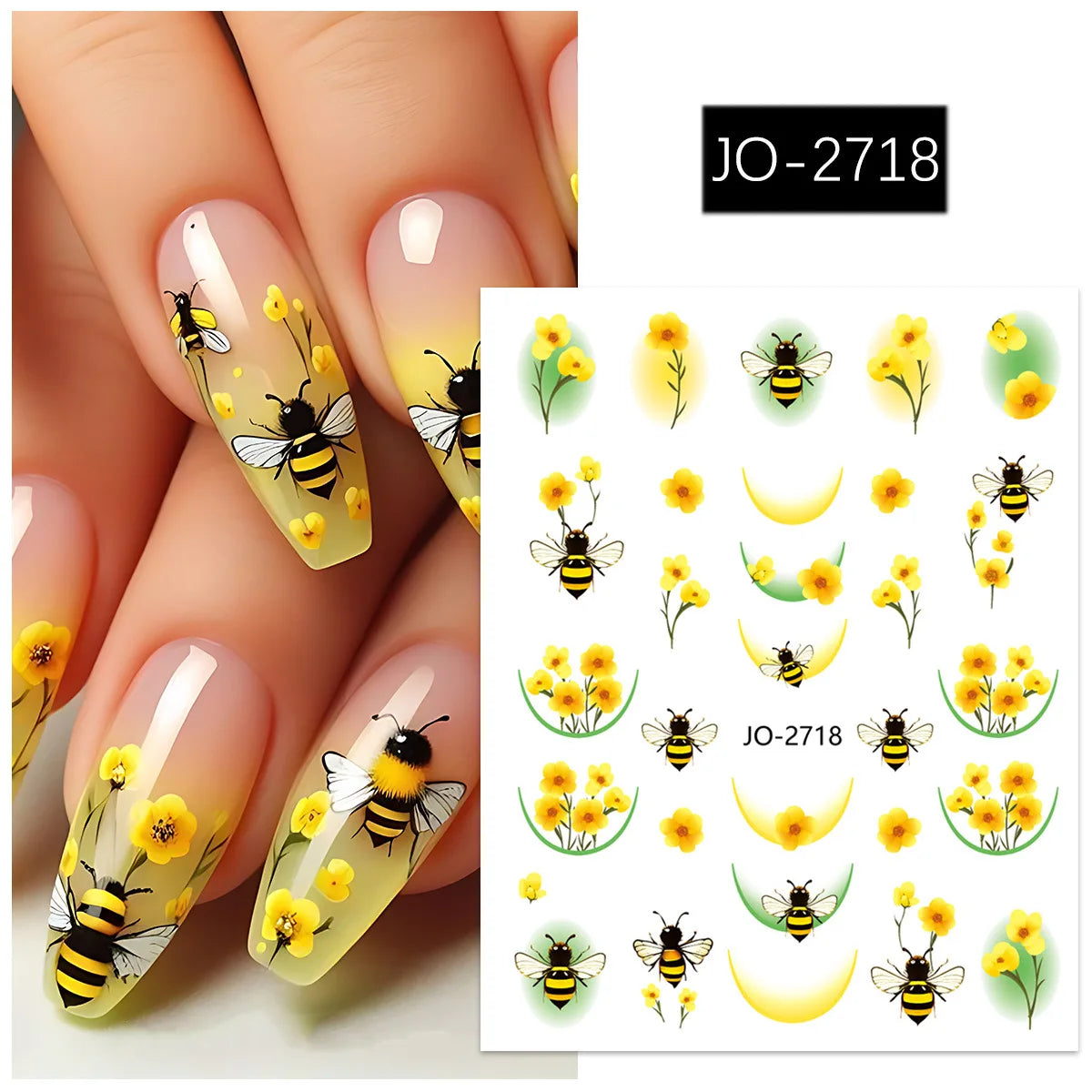 Nailpolishstore Nail Flower Stickers Colorful Adhesive Backing Chrysanthemum Bee Nail Stickers Hand Drawn Nail Art