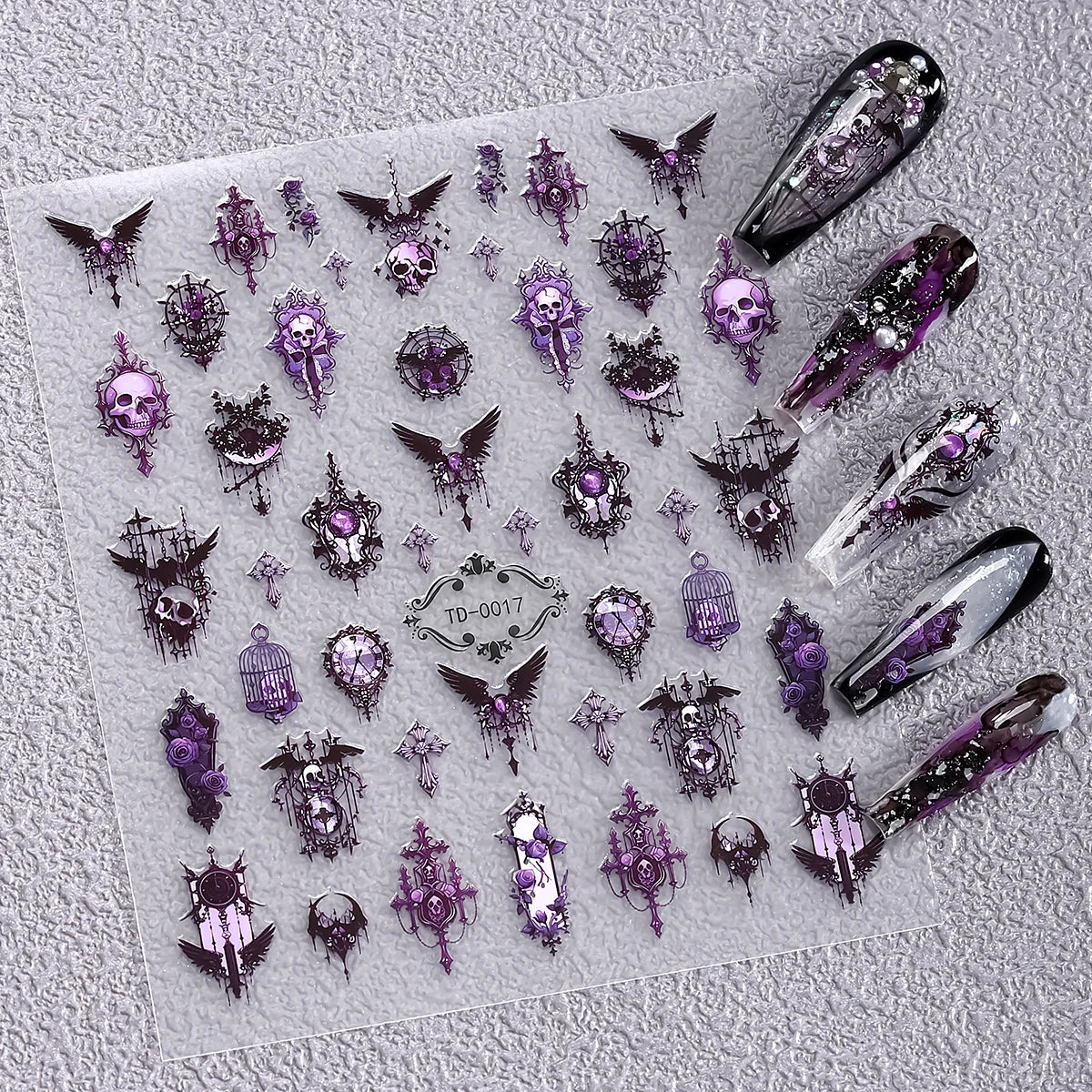 Gothic 5D Rose Decal Soft Glue Embossed Nail Art Sticker Decals 2025 Dark Style DIY Goth Nail Stickers Nail Wraps in Heart Shape