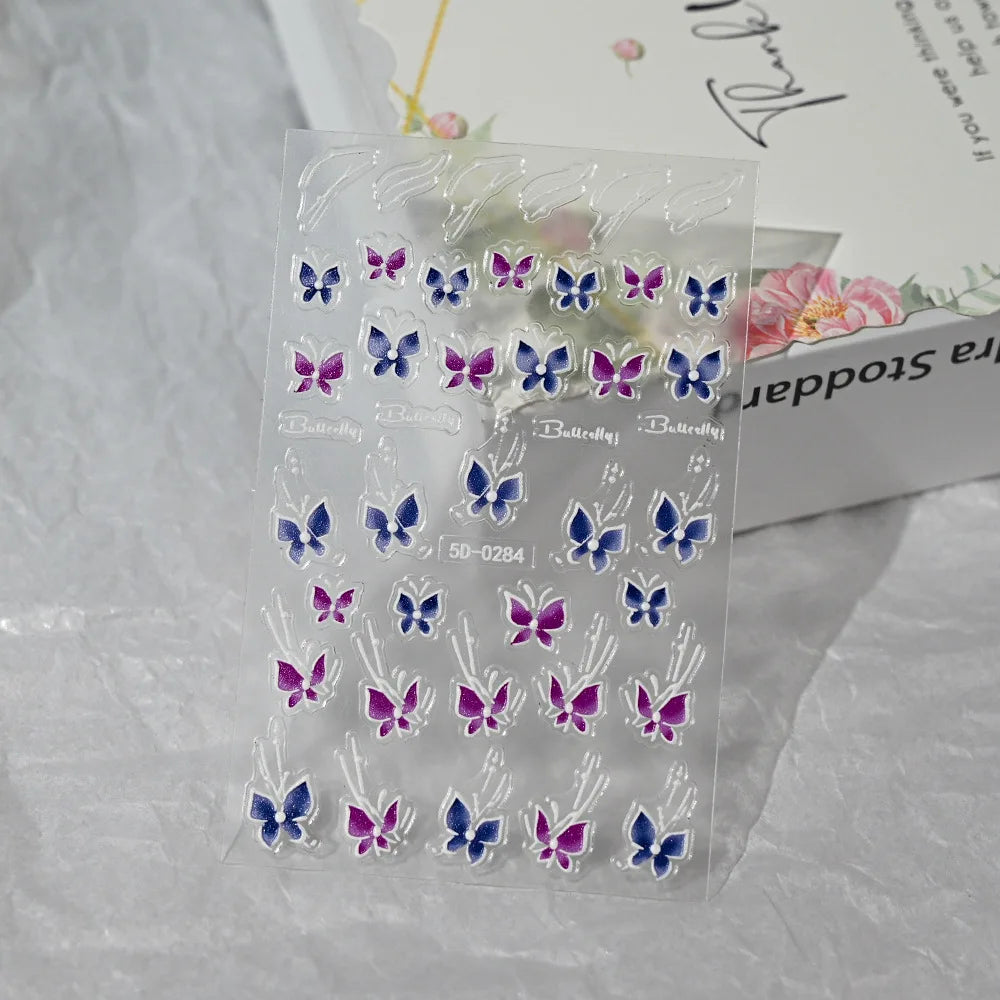 Nailpolishstore High Quality New Cute Flower Nail Art Stickers Hot Sale 5D Embossed Flower Nail Stickers with Petal Line