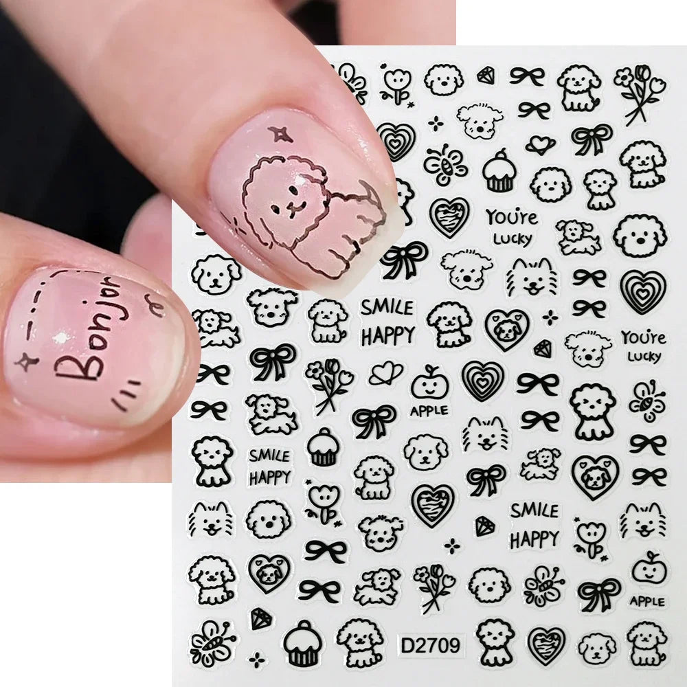 Nailpolishstore 3D Black Silver Cat Stars Cute Cartoon Nail Art Sticker Decals Nail Sliders Korean Japanese Kids cat Nail Stickers