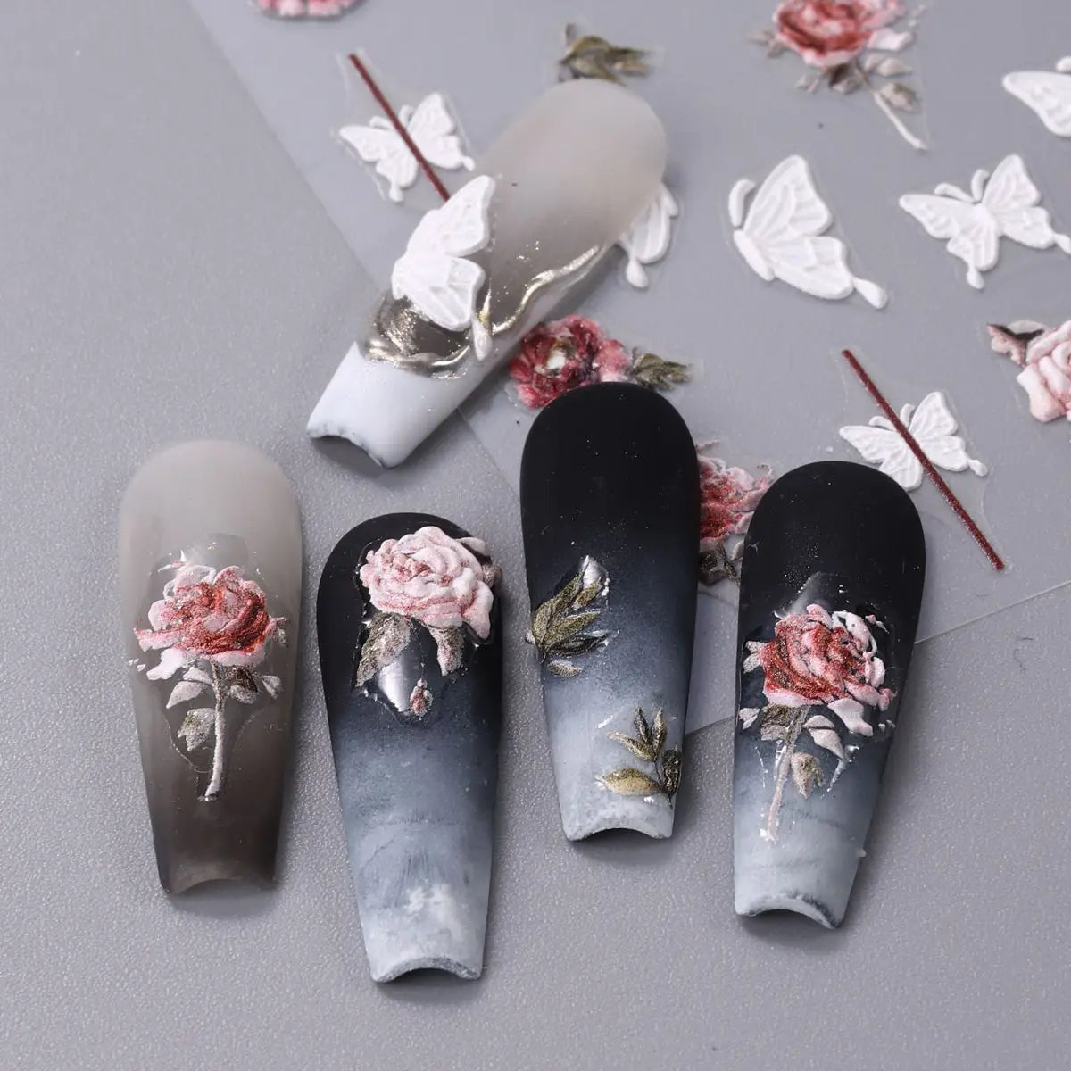 Nailpolishstore Nail Stickers Laser Illusion Butterfly Flower 5D Relief Nail Art Stickers