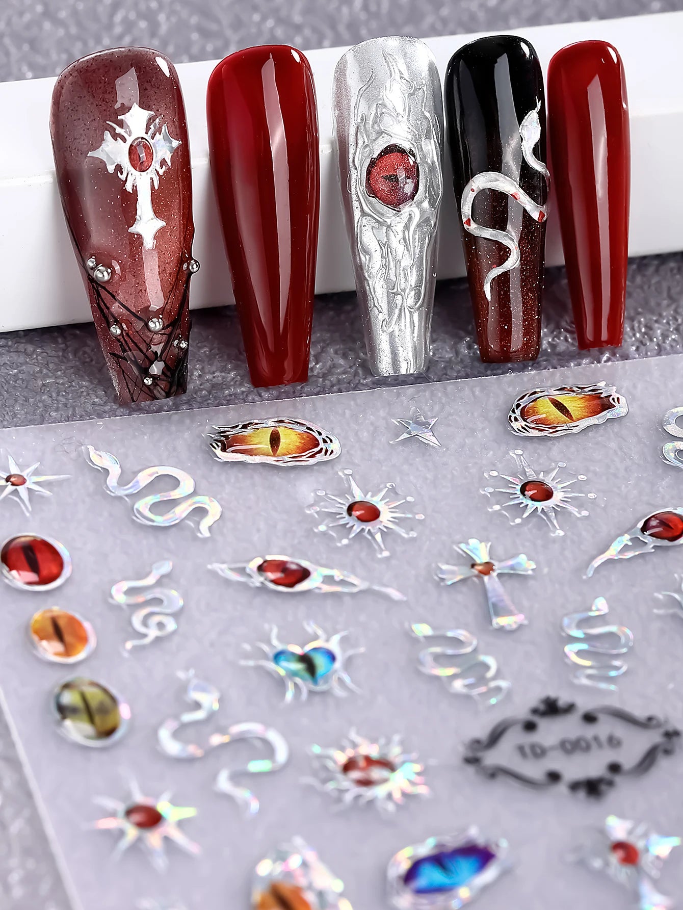 Gothic 5D Rose Decal Soft Glue Embossed Nail Art Sticker Decals 2025 Dark Style DIY Goth Nail Stickers Nail Wraps in Heart Shape