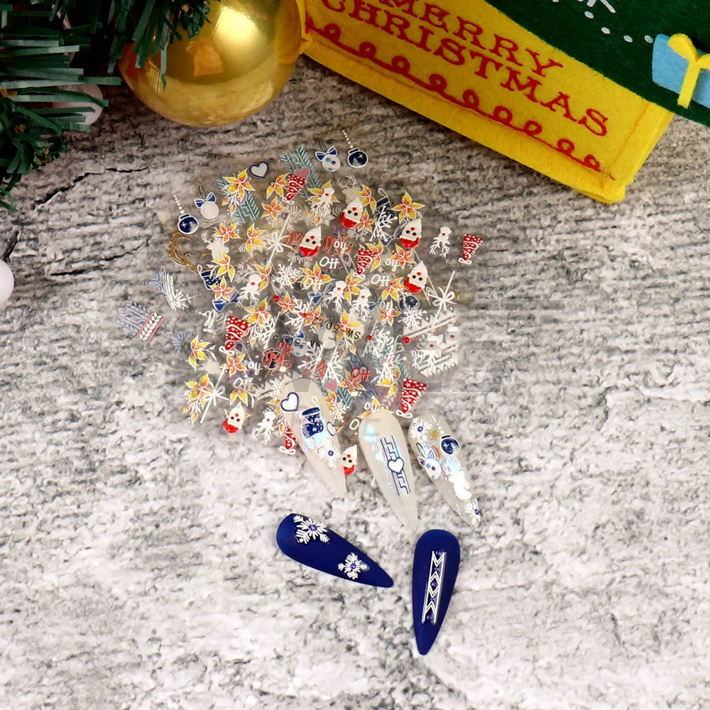 Nailpolishstore Christmas Nail Stickers Emboss Self-Adhesive Slider Nail Art Decorations Christmas Snow Decals Manicure Accessories