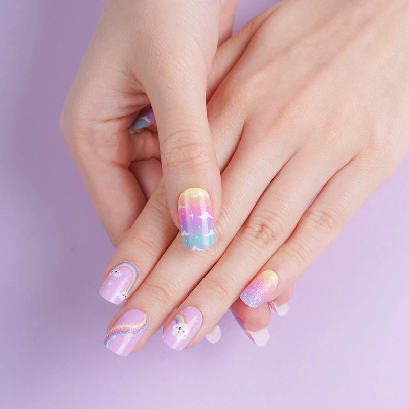 Nailpolishstore Classic Colors French Japanese DIY No Lamp Needed Nail Polish Stickers Rainbow Heart Translucent Glitter Design Nail Wraps